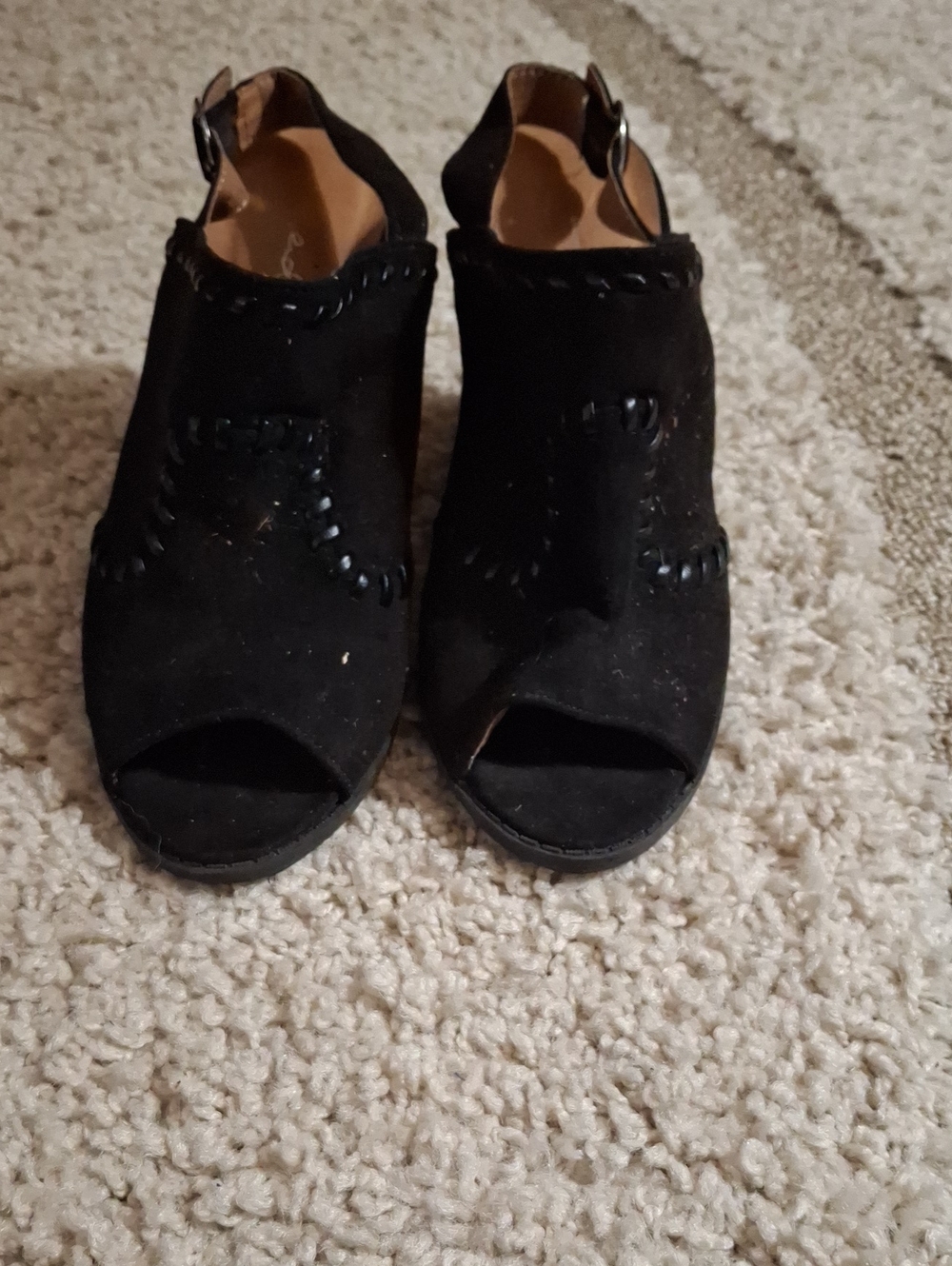 Qupid Black Suede Open-Toe Slingback Mules